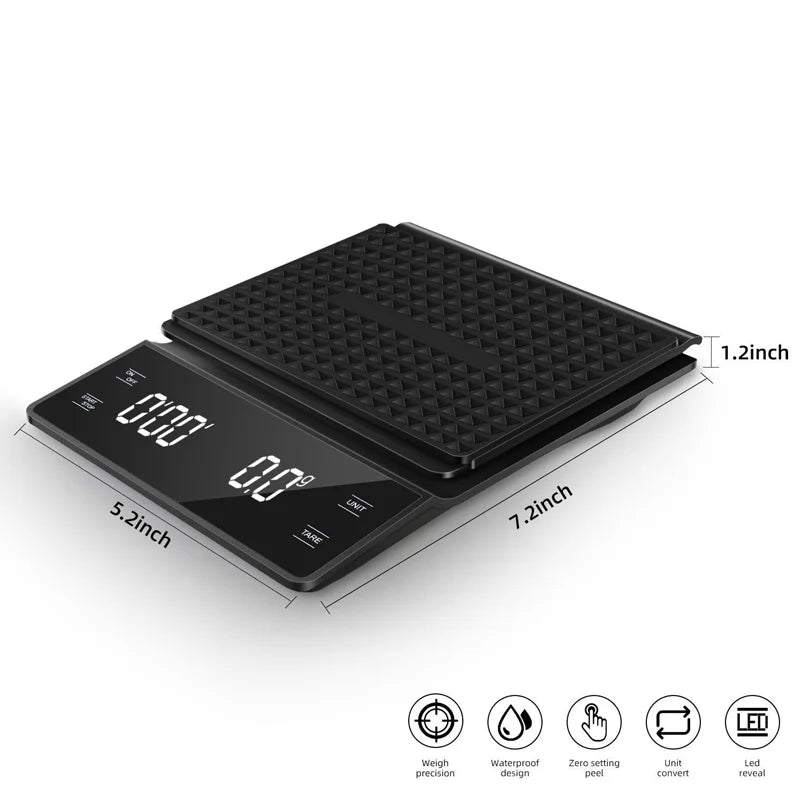3kg-0.1g Digital Coffee Scale with Timer and LED Display